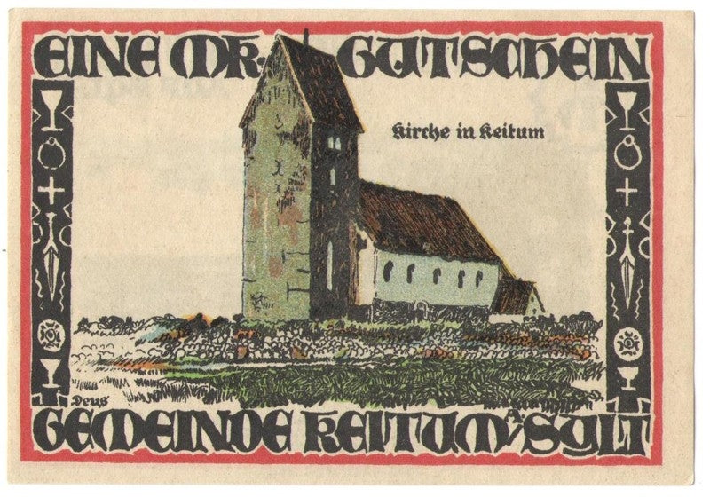 1 mark banknot zastępczy Keitum 1921