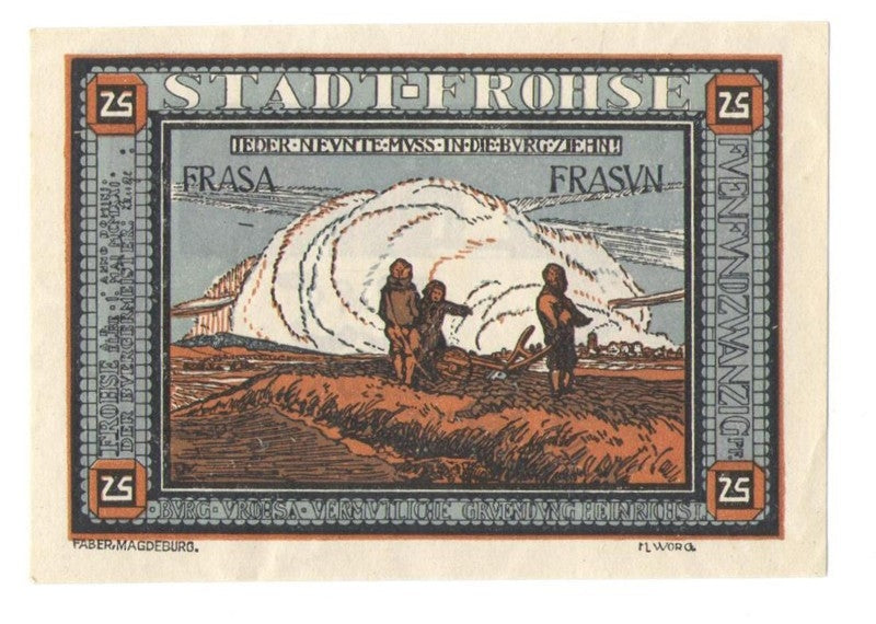 25 Pf banknot zastępczy Miasto Frohse 1921