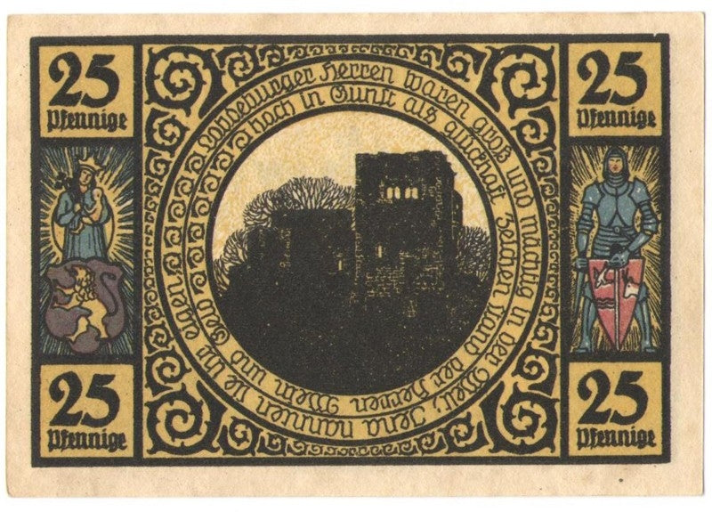 25 Pf banknot zastępczy Miasto Lobeda 1921