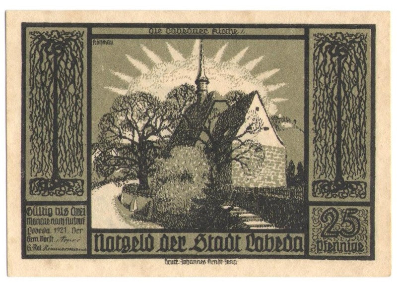 25 Pf banknot zastępczy Miasto Lobeda 1921