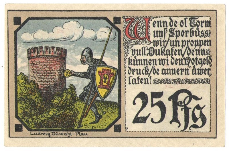 25 Pf banknot zastępczy Plau 1922