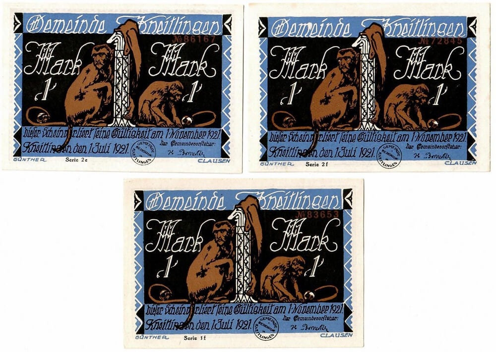 3 x 1 mark banknoty zastępcze Powiat Kneitlingen 1921