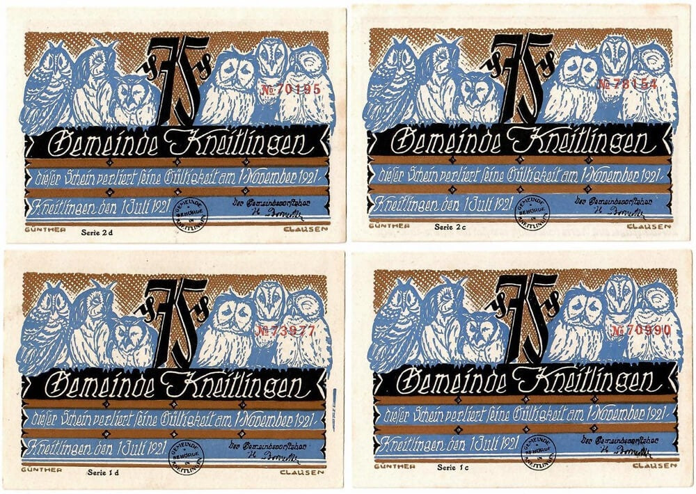 4x75 fenigów banknoty zastępcze Powiat Kneitlingen 1921