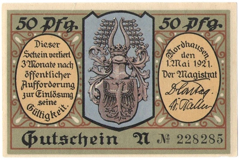 50 Pf banknot zastępczy der Nordhäuser Priem 1921