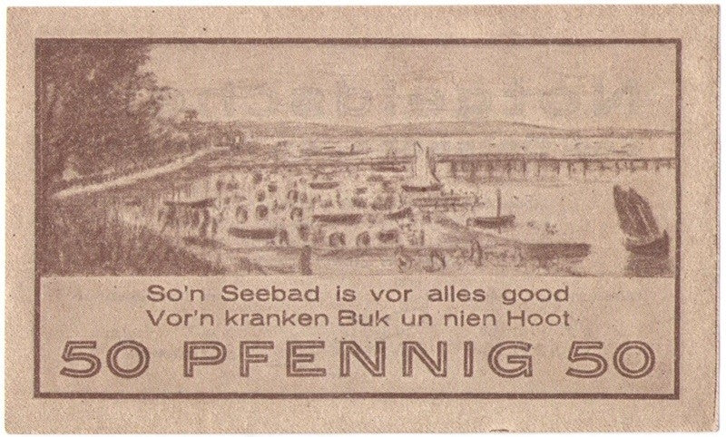 50 Pf banknot zastępczy Notgeldschein des Ostseebades Niendorf 1