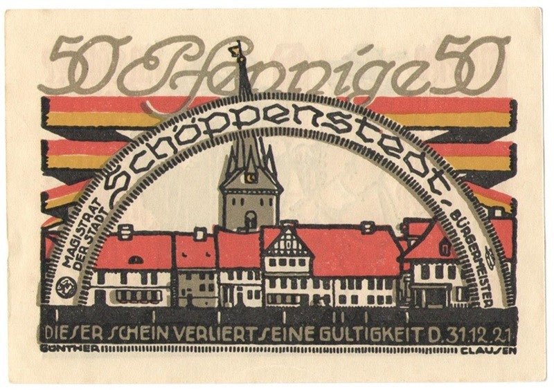 50 Pf banknot zastępczy Notgeldschein von Schöppenstedt 1921