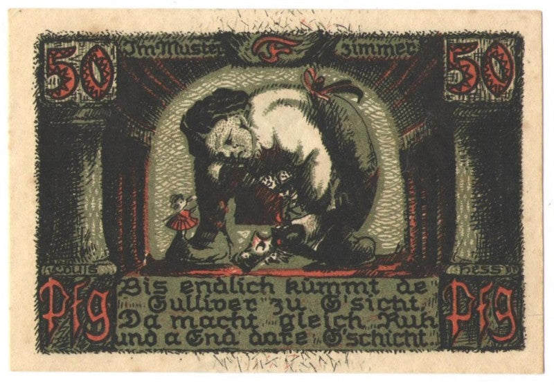 50 Pf banknot zastępczy Sonneberg Puppenkrieg 1922