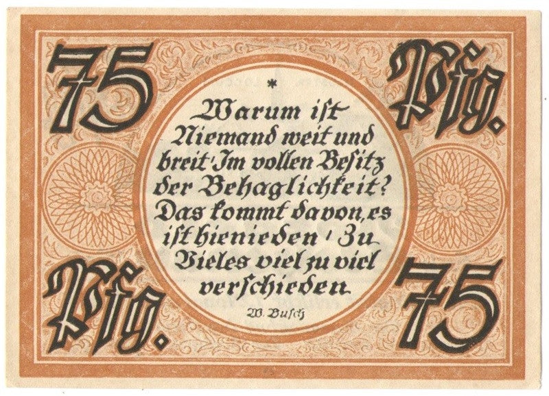 75 Pf banknot zastępczy Kreis Stolzenau 1921