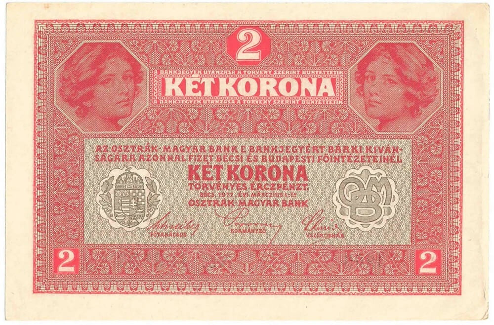 Austro-Węgry, 2 korony, zwei kronen, ket korona, 1917, stan 1/1-, piękny