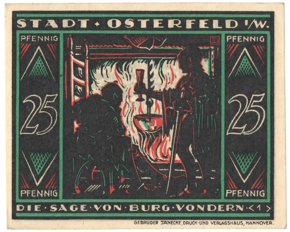 Banknot zastępczy (notgeld), 25 pfenigów, Osterfeld Niemcy, 1921 r.