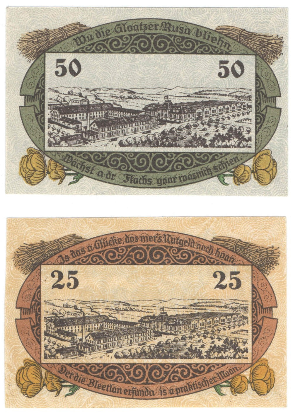 Banknoty zastępcze (notgeldy) Duszniki Zdrój (Bad Reinerz), 2 sztuki