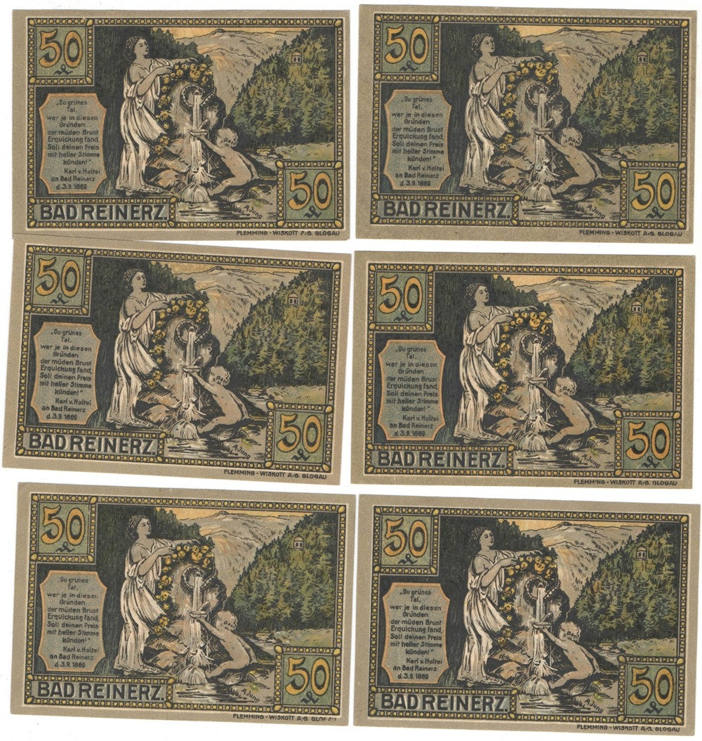Banknoty zastępcze (notgeldy) Duszniki Zdrój (Bad Reinerz), 6 sztuk