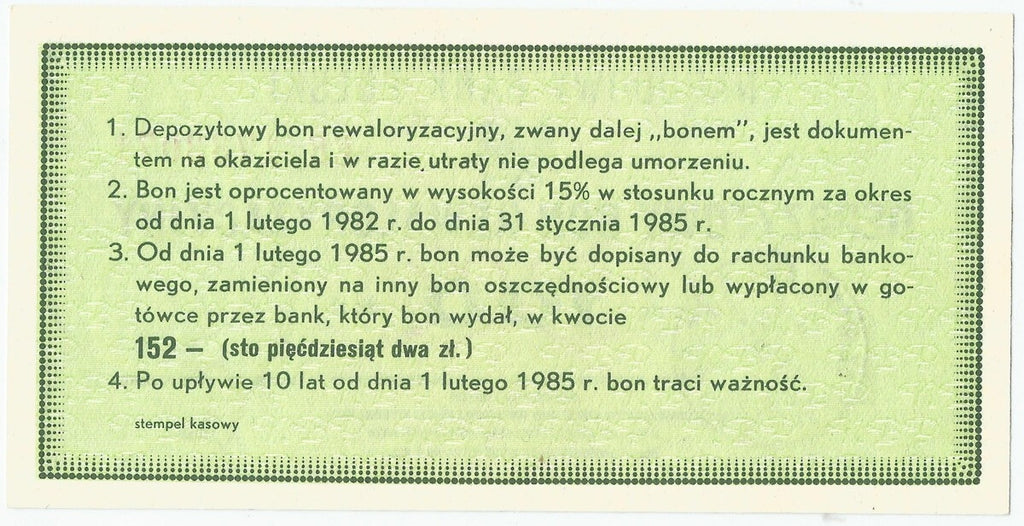 Depozytowy bon rewaloryzacyjny na 100 złotych, 1982