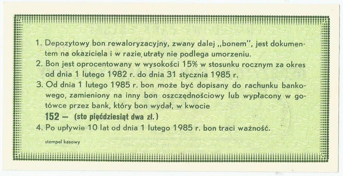 Depozytowy bon rewaloryzacyjny na 100 złotych, 1982