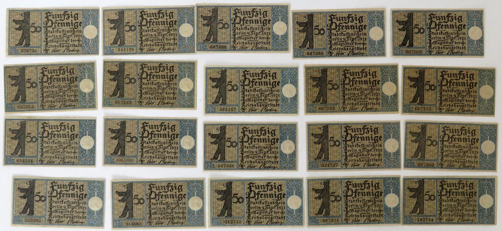 Zestaw 20 notgeldów z banderolą , 50 Pfennig Berlin 1921, każdy inny