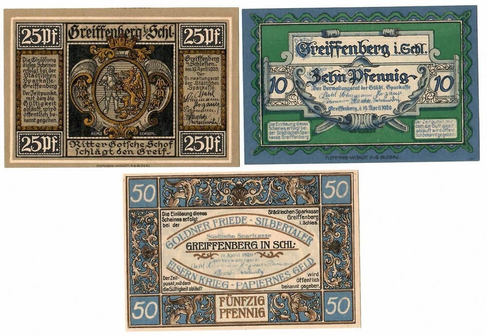 Lot: 3 x Notgeldy Gryfów śląski, 10,25,50 fenigów