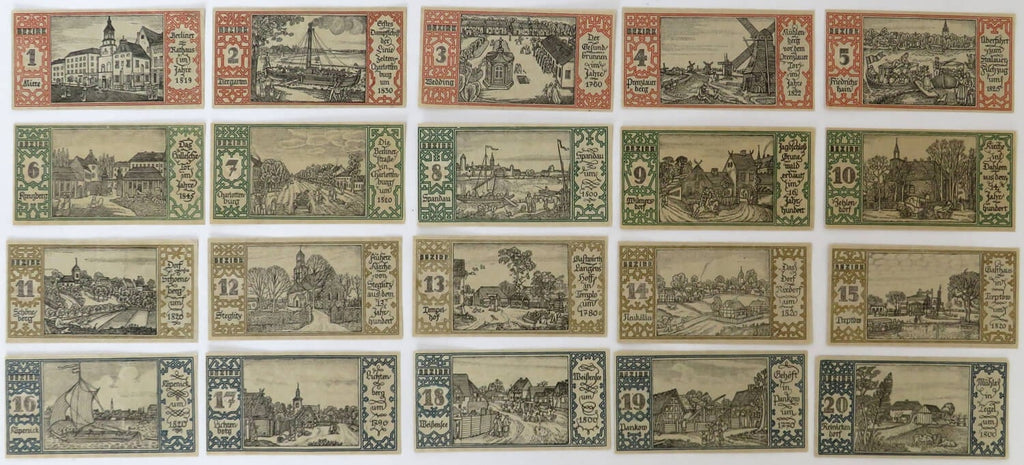 Zestaw 20 notgeldów z banderolą , 50 Pfennig Berlin 1921, każdy inny