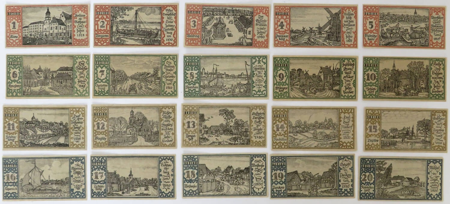 Zestaw 20 notgeldów z banderolą , 50 Pfennig Berlin 1921, każdy inny