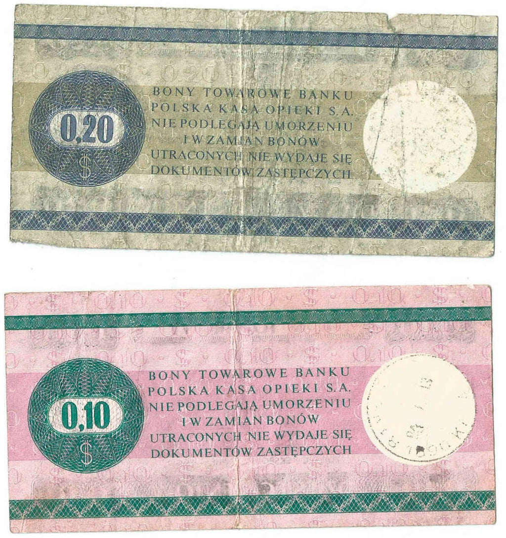 Lot: Zestaw 2 bonów towarowych, 10 centów + 20 centów, stan 3-/4+