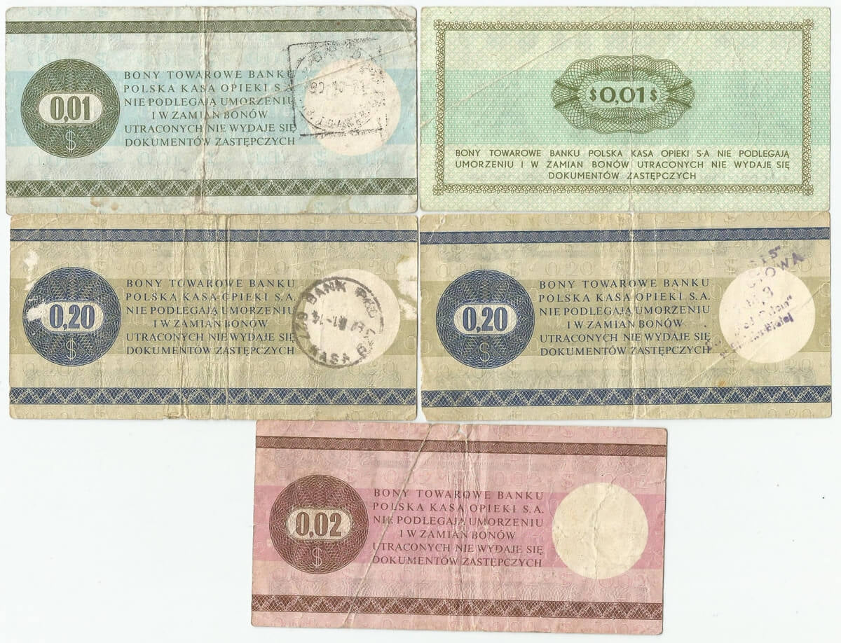 Lot: Zestaw 5 bonów towarowych PEWEX, 1969/1979 stan 3-