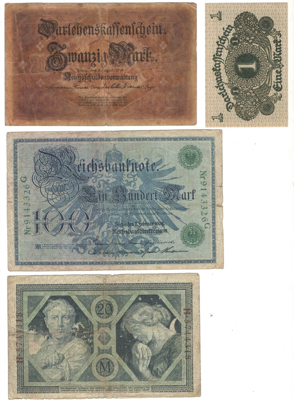 Niemcy, banknoty 1908-1920, stany 2 i 4