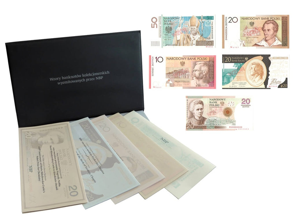 Oryginalny komplet (5 szt) wzorów banknotów kolekcjonerskich NBP