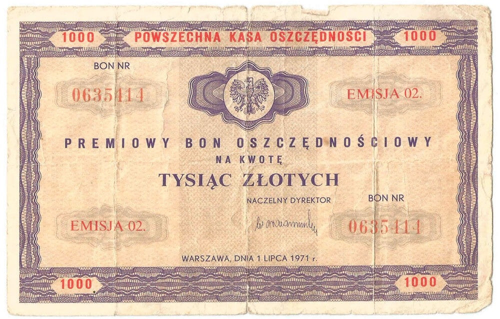 PKO Premiowy Bon Oszczędnościowy 1000 zł 1971 rok