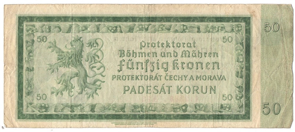 Protektorat Czech i Moraw, 50 koron 1940. seria A12, stan 4