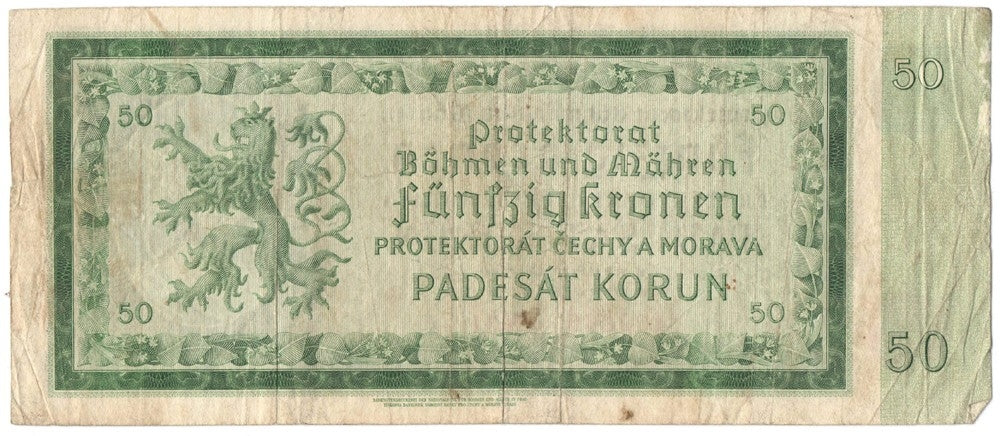 Protektorat Czech i Moraw, 50 koron 1940. seria A31, stan 4