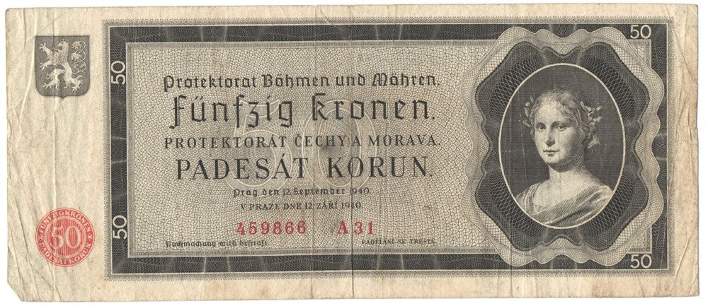 Protektorat Czech i Moraw, 50 koron 1940. seria A31, stan 4