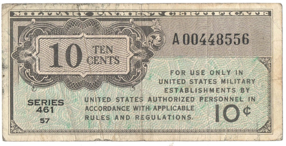 Siły wojskowe USA, banknot zastępczy 10 centów