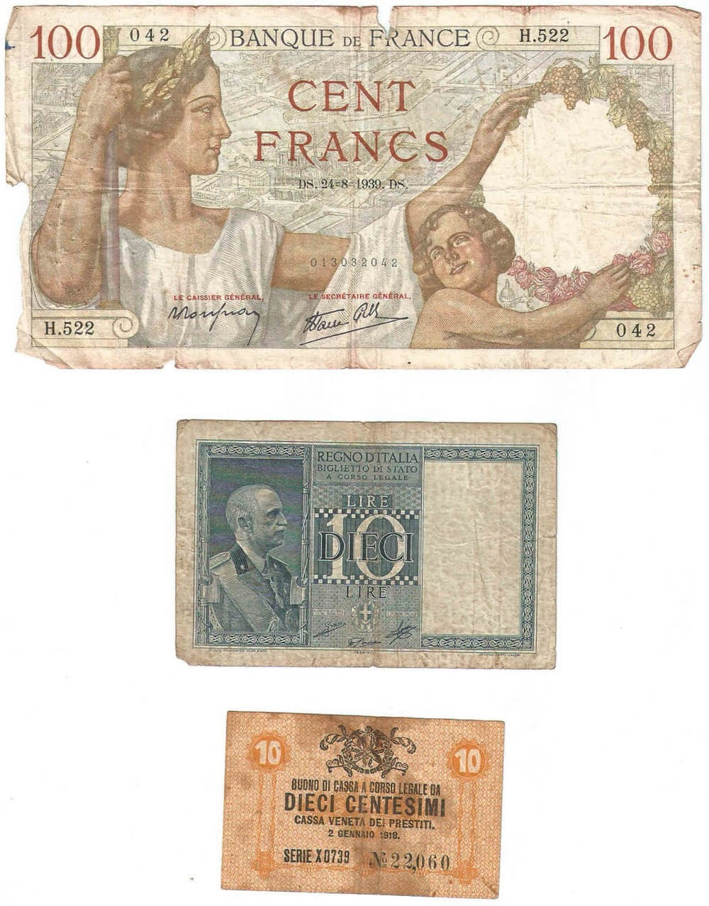 Zestaw 3 banknotów ze skanów